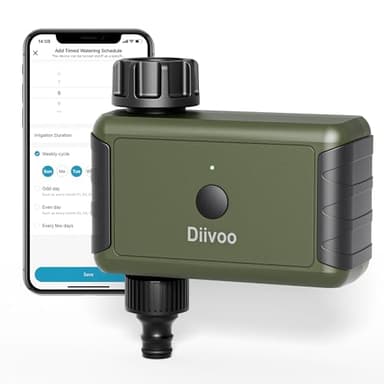 Diivoo Ordenador de riego Bluetooth, Temporizador de riego Inteligente con aplicación y 20 programas de riego y 2 Modos de riego, Temporizador de riego con retardo por Lluvia