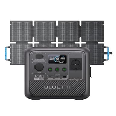 BLUETTI AC50B Generador Solar con 60W Panel Solar, 448Wh Batería LiFePO4, 700W Salida de CA (1000W Power Lifting), Salida PD USB-C de 65W, para Acampar, Emergencias, Viajes