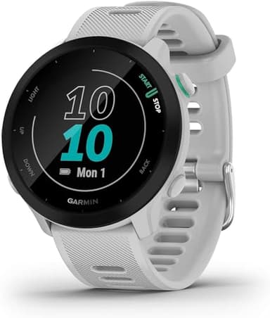 Garmin Forerunner 55 - Reloj inteligente para running con GPS, planes de entrenamiento, notificaciones y seguimiento del bienestar, Blanco (Reacondicionado)
