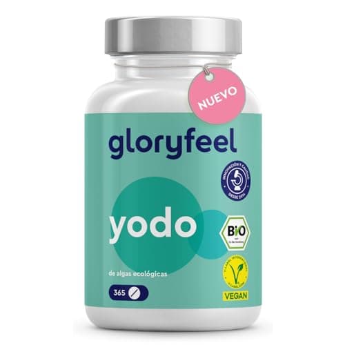 Yodo de Algas Ecológicas - 225µg Yodo Alta Dosis - 365 Tabletas - Calidad Ecológica Certificada - Yodo 100% natural de algas pardas - Función tiroidea + Hormonas - Vegano y Probado en Laboratorio