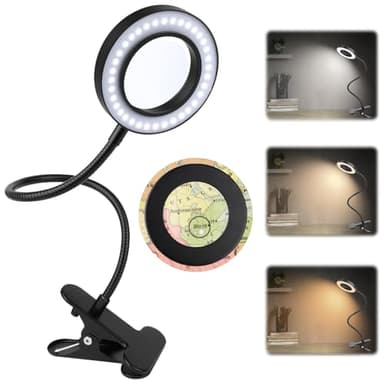 5X Lupa con Luz, Lupa de esteticista, Lámpara de Aumento, 3 Modos de Color ajustables, Ajuste de 360 °, para Lectura, Reparación, Trabajo Manual