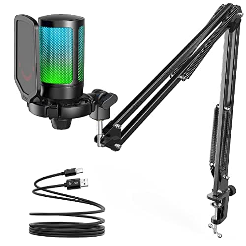 FIFINE Gaming Microfono para PC USB, RGB Kit de Micrófono de Condensador para Ordenador PS4 PS5, con Botón de Silencio, Filtro Anti-Pop, Soporte de Choque, Soporte Microfono