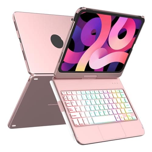 MMK Funda Teclado para iPad 10 Generacion 10.9 2022 con Touchpad, Giratoria de 360° & 7 Teclas retroiluminadas de Color & Conexión inalámbrica Bluetooth con Ranura de Lápiz, para iPad 10 Gen 2022