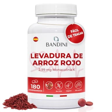 Bandini® Levadura de Arroz Rojo a partir de Monascus purpureus, 180 Comprimidos fáciles de tragar (6 meses) 99,7mg de Red Rice y 2,9mg de Monacolina K, Levadura Roja de Arroz sin OGM y Antioxidante