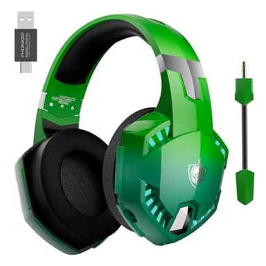 YOTMS Auriculares Gaming Inalámbricos - Compatibles con PS5, PS4, PC, Switch & Xbox - Sonido 7.1, Micrófono Extraíble con Cancelación de Ruido (Verde Eléctrico)