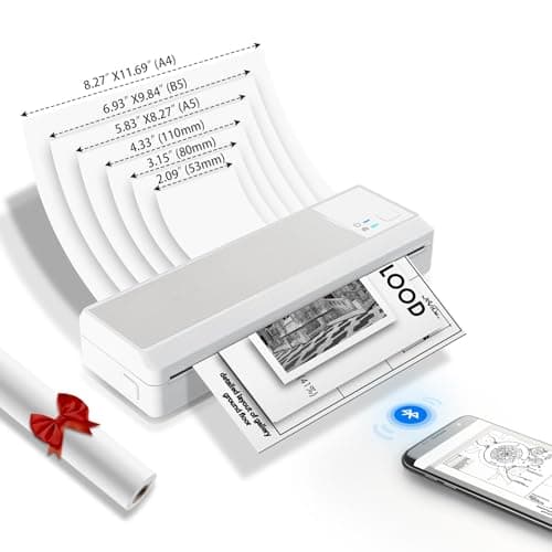 vretti Impresora térmica,Impresora térmica portátil P83,Impresora térmica A4 Compatible con Android e iOS para Viajar,Impresora portátil Bluetooth,para 1 Rollo de Papel térmico A4