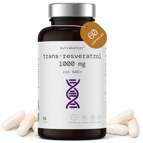 Trans Resveratrol 1000 mg con NAD+ 50mg | NAD Resveratol | Antiedad, Bienestar Cognitivo, Vitalidad Celular y Activador de Sirtuinas | 60 Cápsulas Veganas