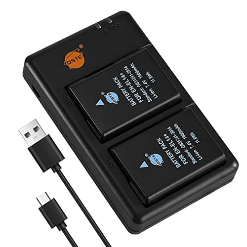 DSTE 2PCS EN-EL14 ENEL14 EN-EL14A (1600mAh/7.4V) Batería Cargador Compatible para Nikon Coolpix P7000, P7100, P7700, DF, D3400, D3500, D5100, D5200, D5300
