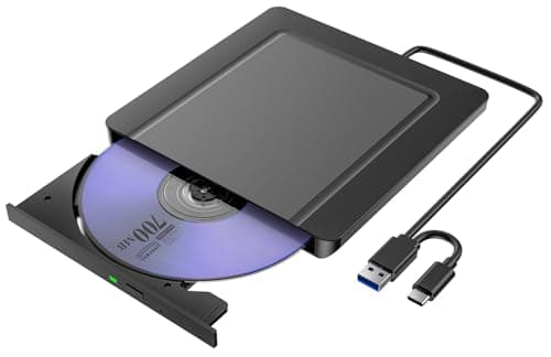 Lector CD DVD Externo, Superdelgado Grabadora CD DVD Unidad Externa con USB 3.0 y USB-C, Unidades Portátil CD/DVD /-RW/ROM Estable para PC/Portátiles/Windows 11/10/8/7/XP/Vista/Linux/MacOS