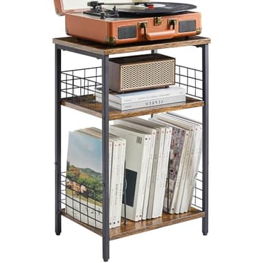 YMYNY Estantería de 3 Estantes, Mesa Auxiliar de Salón, Soporte para Tocadiscos, Muebles de Grabador, Estantería para Estudio, Dormitorio, Estilo Industrial, 40×29×62.5CM Marrón Vintage HST009H