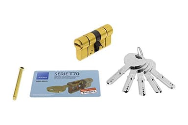 Tesa Assa Abloy, T75D3040L, Cilindro de Alta Seguridad, T70 DS, Doble Embrague, Leva Larga, Llave - Llave, Latonado, 30 x 40 mm
