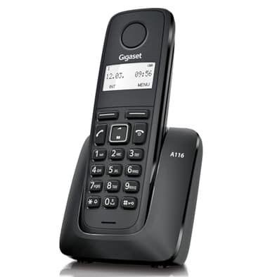 Gigaset A116 - Teléfono DECT Inalámbrico - Pantalla Gráfica Iluminada - Pantalla gráfica de 1,4" - Fácil de Usar, Negro [Compatible en ES y IT]