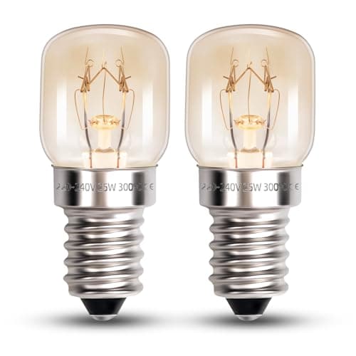 Bombilla Horno 25W E14 T22 Luz Cálida 2700K, Resistente a 300°C, CA 220-240V, Bombillas 25W E14 para de Luz de Microondas, Luz Campana Cocina, Lámpara de Sal, Regulable, 120lm, pack de 2