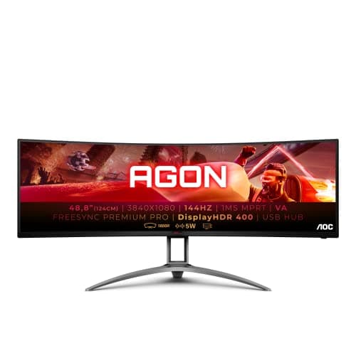 AOC AGON AG493QCX- Monitor de 49" QHD- (3840x1080, VA, 32:9, HDMI x2, Displayport 1x1.4, USB-C, Curved 1800R, 400 cd/m, 1ms, 144Hz), negro