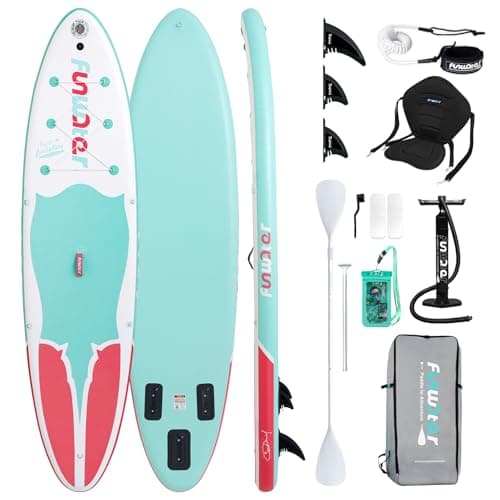 FunWater Tabla de Stand Up Paddle Inflable Tabla de Surf Sup Completo Paddleboard Accesorios Remo Ajustable,Bomba,Mochila de Viaje,Correa,Bolsa Impermeable,Paddleboard Adulto
