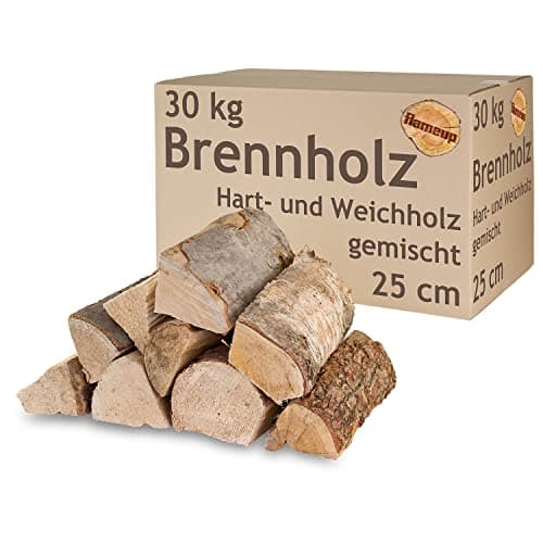Leña Mezclado 5-500 kg Haya Roble Abedul Pino Abeto Leña para Estufas y Chimeneas Cuenco de Fuego Parrilla 25 cm Madera Secado en cámara flameup, Peso:30 kg