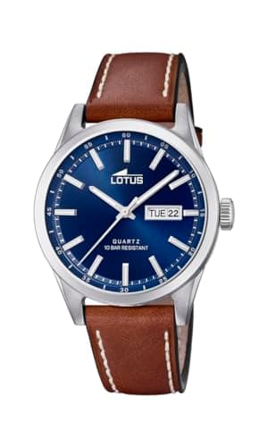 LOTUS Reloj Hombre 18671/3 Acero Clasico Caja de Acero Inoxidable 316l Plateado Correa de Cuero Marrón