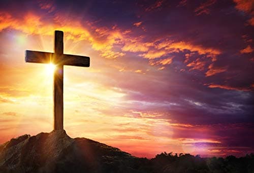 Renaiss 1.8x1.2m Jesucristo Cruz Telón de Fondo Puesta de Sol Montaña Sepulcro Señor Orar Fotografía Fondo Nacimiento de Jesús Crucifixión Religiosa Navidad Pascua Accesorios de Estudio fotográfico