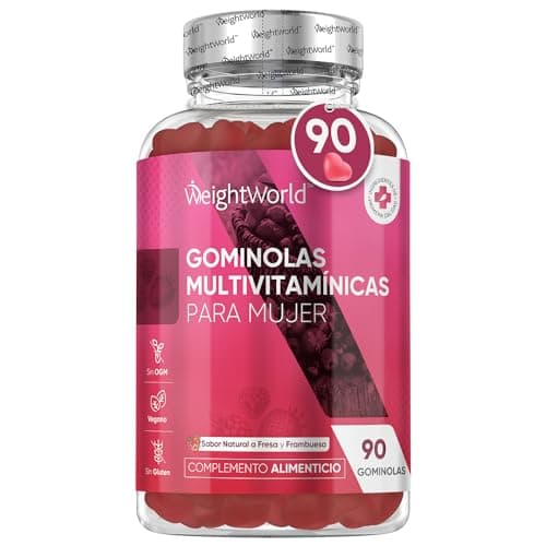 Multivitaminas y Minerales para Mujer - 90 Gominolas Sabor Fresa y Frambuesa | 13 Nutrientes Esenciales de Aceite de Onagra, Ácido Hialurónico, Vitaminas B, C, E, Calcio, Yodo y Zinc - Vegano