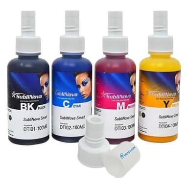Tinta de sublimación Sublinova Smart de InkTec Pack de 4 tintas de sublimación (CMYK) + tapónes de Recarga para Eco Tank y SC