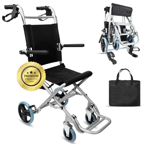 OrtoPrime Silla de Ruedas de Tránsito ALUMINIO Silla de Ruedas PLEGABLE Ligera - Silla Ruedas Ancianos ORTOPÉDICA - Cadeira de Rodas para Idosos - Silla de Ruedas ESTRECHA para Casa y Exterior