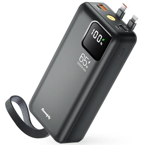 Power Bank 65 W, 27000 mAh con Cables USB-C e iOS Integrados, Cargador rápido portátil de 4 Puertos, Bateria Externa para computadora portátil con Pantalla LED Digital para iPhone, Samsung y más