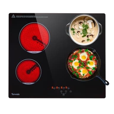 Topwish Vitrocerámica 60cm, vitroceramica 4 fuegos, vitrocerámica 6000W, placa vitroceramica con cierre a prueba de niños, control táctil, indicador de calor residual, temporizador