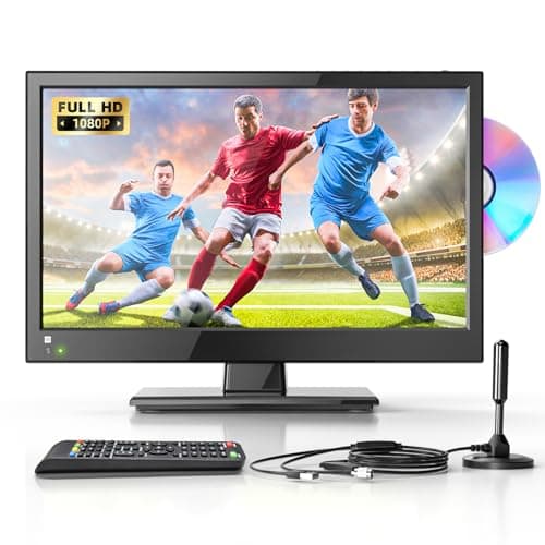 Desobry TV 16 Pulgadas 1080p con Reproductor de DVD Incorporado y Soporte de Antena HDMI USB, TV pequeña para Cocina/Dormitorio/casa, 12v para Autocaravana/Caravana/Camping/Campervan