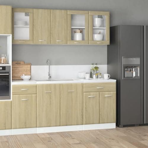 Willood Juego de Muebles de Cocina 4 Piezas Comedor Mobiliario Armario Estante Almacenaje Microondas Fregadero Lavavajilla Madera Contrachapada Roble Sonoma