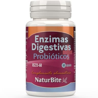 NaturBite Enzimas Digestivas + Probióticos 60 cápsulas. Reducción del Ph intestinal evitando la invasión de organismos patógenos. Mejora del proceso digestivo facilitando la absorción de nutrientes.