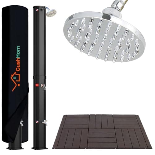 CCLIFE Ducha de Jardín Solar con Suelo de plástico de 40 litros con Agua Caliente, Piscina de Exterior, con Cabeza de Ducha y Grifo, Temperatura de hasta 60° C