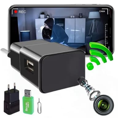 Mini Camara Espia Oculta Camuflada WiFi, Sin Agujero de Lente, Sin Luz al Grabar, Completamente INDETECTABLE, Camara Vigilancia WiFi Interior, Versión 2025, Full HD Real, Deteccíon de Movimiento