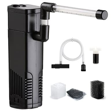 NICREW Filtro para Acuario 20 L, Filtro Acuario Interno con Carbón Activado de Flujo 150 L/H, Filtros Internos para Acuarios, 3.5 W