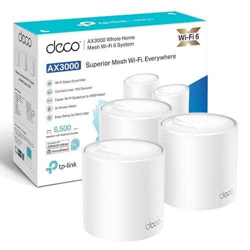 TP-Link Deco X50 (3-Pack) - Sistema WiFi 6 AI Mesh, AX3000 Doble Banda 2.4 GHz/5 GHz, Cobertura hasta 600 m2, 3X Puertos GigabIt por Unidad, Banda 160MHz Canal, ODFMA, 1024QAM, Color blanco