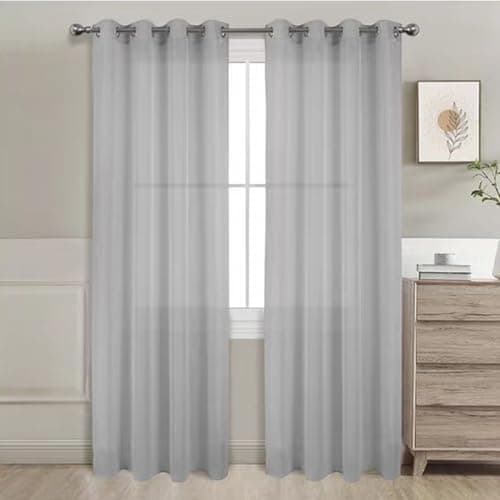 GREATOYAR Cortinas Salon Modernas, Cortinas Visillos Liso, Translúcidas Visillos, Cortinas Poliéster, Cortinas para Sala Cuarto Dormitorio Comedor Cocina Salón, 2 Piezas, 140x260cm, Gris