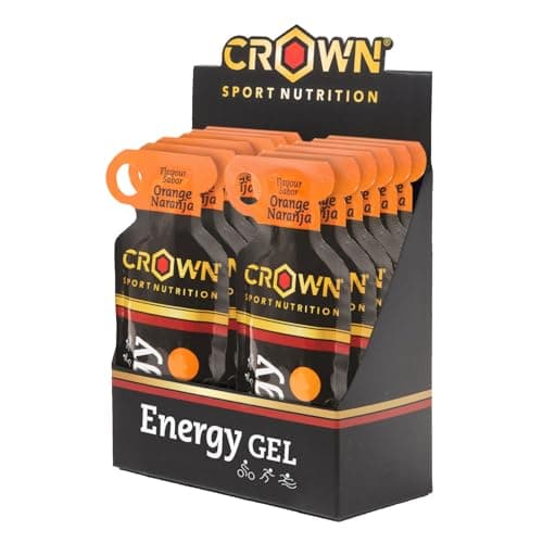 Crown Sport Nutrition Gel Energético – Naranja sin Cafeína - 12 unidades Carbohidratos en ratio 2:1:1 (Maltodextrina - Dextrosa - Fructosa) Ciclismo Running Deporte Entreno