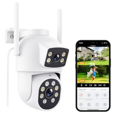 Reobiux 3K Camara Vigilancia WiFi Exterior con Doble Lente, 6MP Cámara IP PTZ Exterior, Detección Humana, Visión Nocturna en Color, Audio Bidireccional, Grabación Continua 7/24, IP66