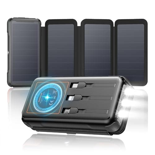 Cargador Solar Power Bank 25000mAh - SOARAISE 20W Batería Externa Carga Rápida Inalámbrica con 3 Cables y 4 Paneles Solares, PD QC 3.0 USB C con Linterna LED para Camping