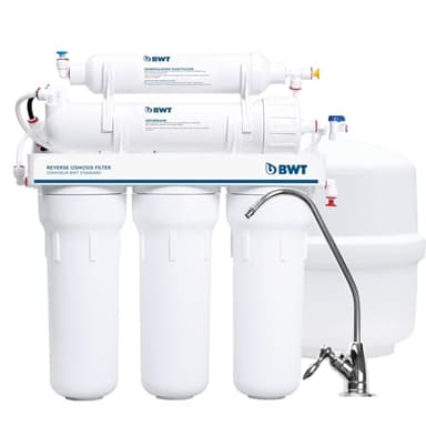 BWT Standard sin bomba | Ósmosis Inversa Domestica | 75 GPD | Caudal de 8 L/h | Tanque de 12 L | 6 Etapas con Mineralización | Tasa de Recuperación del 10-20% | Presión de Entrada de 3-6 bar