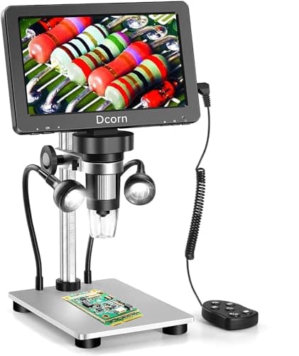 Dcorn 7'' Microscopio Digital 1200X, 12MP 1080P LCD Microscopio Digital para Adultos Soldando, Microscopio Electronico con 10 Luces de Relleno LED, Compatible con Windows/Mac