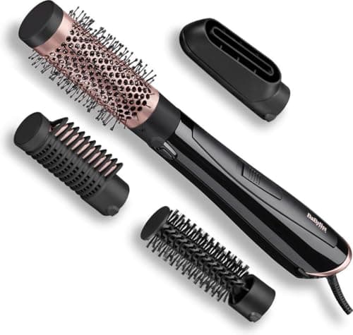 BaByliss Cepillo de Aire Caliente Perfect Finish AS126E, 1000 W, 4 cabezales intercambiables, Seca, Moldea, Alisa, Volumen, Tecnología Iónico, Pelo suave, Brillante y sin encrespamiento