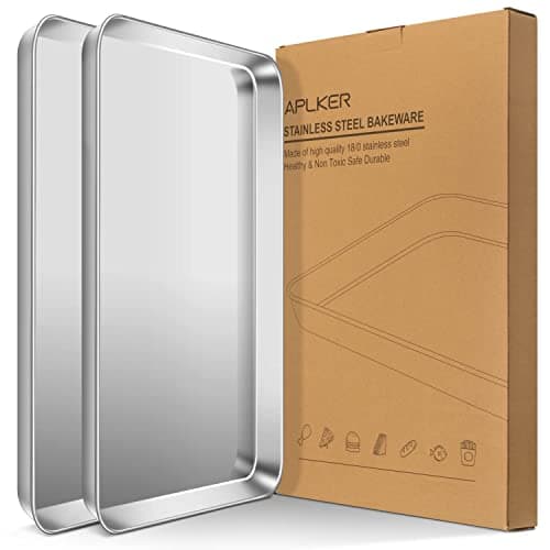 2 Piezas Bandeja De Horno, APLKER Bandejas Rectangulares de Acero Inoxidable para Hornear Servir Galletas, Pizza, 40,5 x 30,5 x 2,5cm