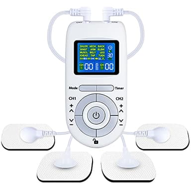 Electroestimulador Muscular, [12 Modos, 40 Intensidad] Tens Electroestimulador con 2 Canales, 4 Electrodos Autoadhesivos, Tens Ems Principio, Tens Fisioterapia para Relajar y Masajear Los Músculos