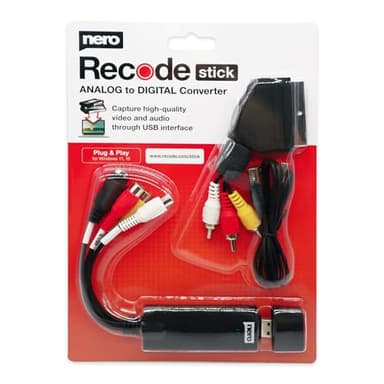 Nero Video Grabber incluye adaptador Scart | VHS autodigitalizar | VHS a USB | DVD a PC | Convertidor de audio y vídeo analógico | S-VHS | Hi8 | Super 8 | Windows 11/10 | MacOS