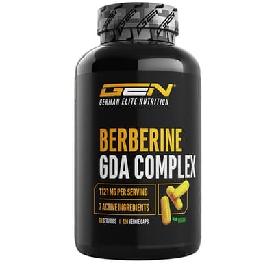 Berberine HCL Complex - Altamente dosificado con 1120 mg por dosis diaria - Fórmula GDA con 7 ingredientes activos - 120 cápsulas - Vegano