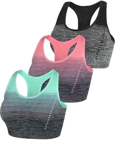Sykooria Sujetador Deportivo Mujer Sujetador Inalámbrico Sin Costuras con Almohadillas Extraíbles Sujetador de Entrenamiento para Yoga Fitness Ejercicio Corriendo(Negro+Verde+Rosa,M)