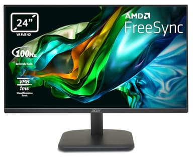 Acer EK241YHBIF - Monitor 24 " Full HD 100 Hz (60 cm, 1920x1080, 16:9, 250 Nits, Tiempo de Respuesta 1 ms VRB, AMD FreeSync, Zero Frame 1xVGA, 1xHDMI 1.4) Monitor PC Color Negro