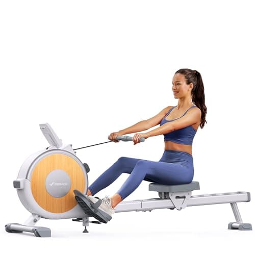 MERACH Máquina de remo para el hogar, remo magnético con Bluetooth y 16 niveles de resistencia, actualización a rieles deslizantes dobles, carga máxima de 160 kg, se guarda parada (magnético blanco)