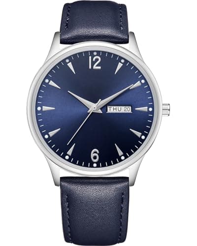 Reloj Hombre Correa Cuero: Analogico Elegante Cuarzo Clasico Relojes de Pulsera Azul