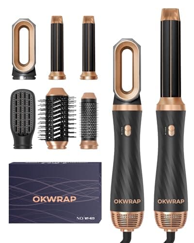 Secador 6 en 1, OKWRAP Cepillo de Aire, Air Styler Set 6 Cabezales Intercambiables 3 Temperaturas Cepillo Moldeador De Pelo Cepillo Secador Pelo With Riza, Da Volumen, Alisa y Seca